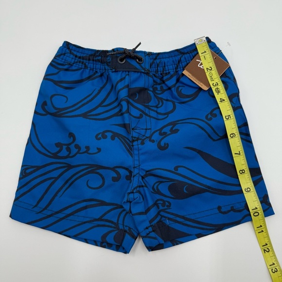 Tea Collection Boys Shortie Swim Trunks Ocean Blue Navy Waves Size 2 NWT - Picture 3 of 8